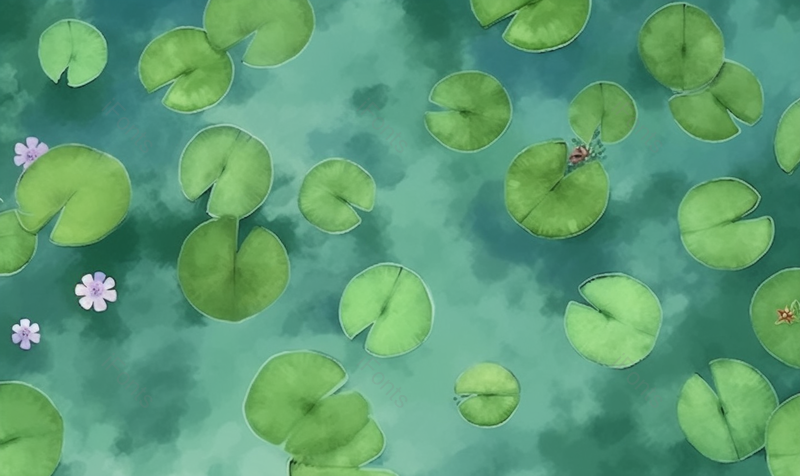 夏天唯美水面上的睡莲荷花池插画背景,插画/手绘图,插画/手绘图库,插画/手绘图下载,插画/手绘